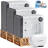 VacuGOGO Travel Vacuum Storage Bags with Pump, Carry-on Luggage Compression Bags + Portable Electric Pump, 80% Space Saver for Clothes, Vacuum Seal Bags for Clothing Packing Travel, Pack of 15