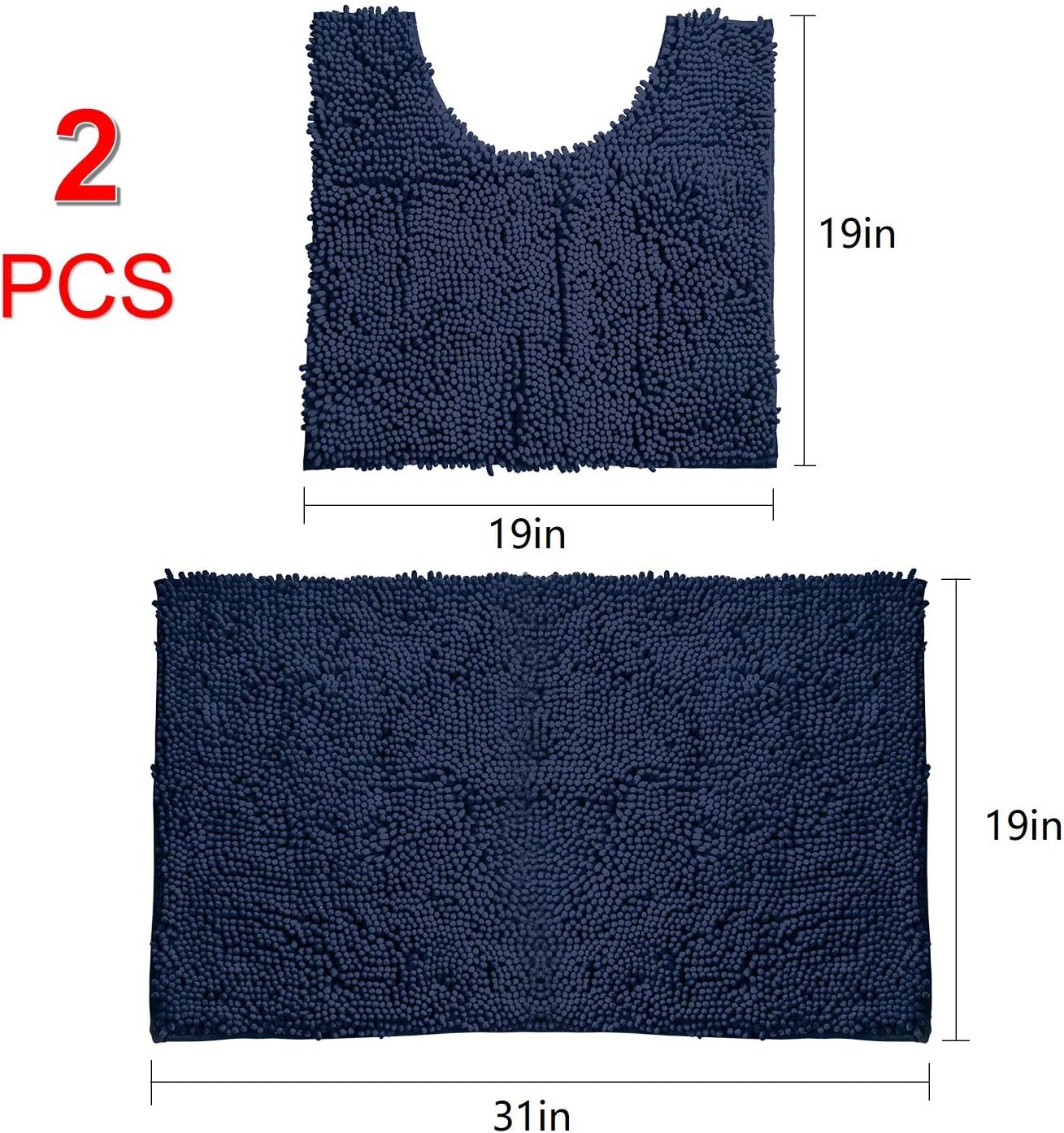 Bathroom Rugs Chenille Bath Mat Set, Soft Plush Non-Skid Shower Rug +Toilet Mat. (Blue): Kitchen & Dining