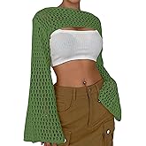 SECRETEYARD Womens Cropped Sweater Crochet Knit Crop Tops See Through Y2k Knit Sweater Beach Cover Ups