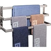 NearMoon Bathroom Towel Bar, Towel Rod Holder, Square Shelf Rack Hanging Towel for Bath, Thicken SUS304 Stainless Steel Towel Rack Wall Mounted-3-Tier Bath Accessories (24 Inch, Brushed Nickel)