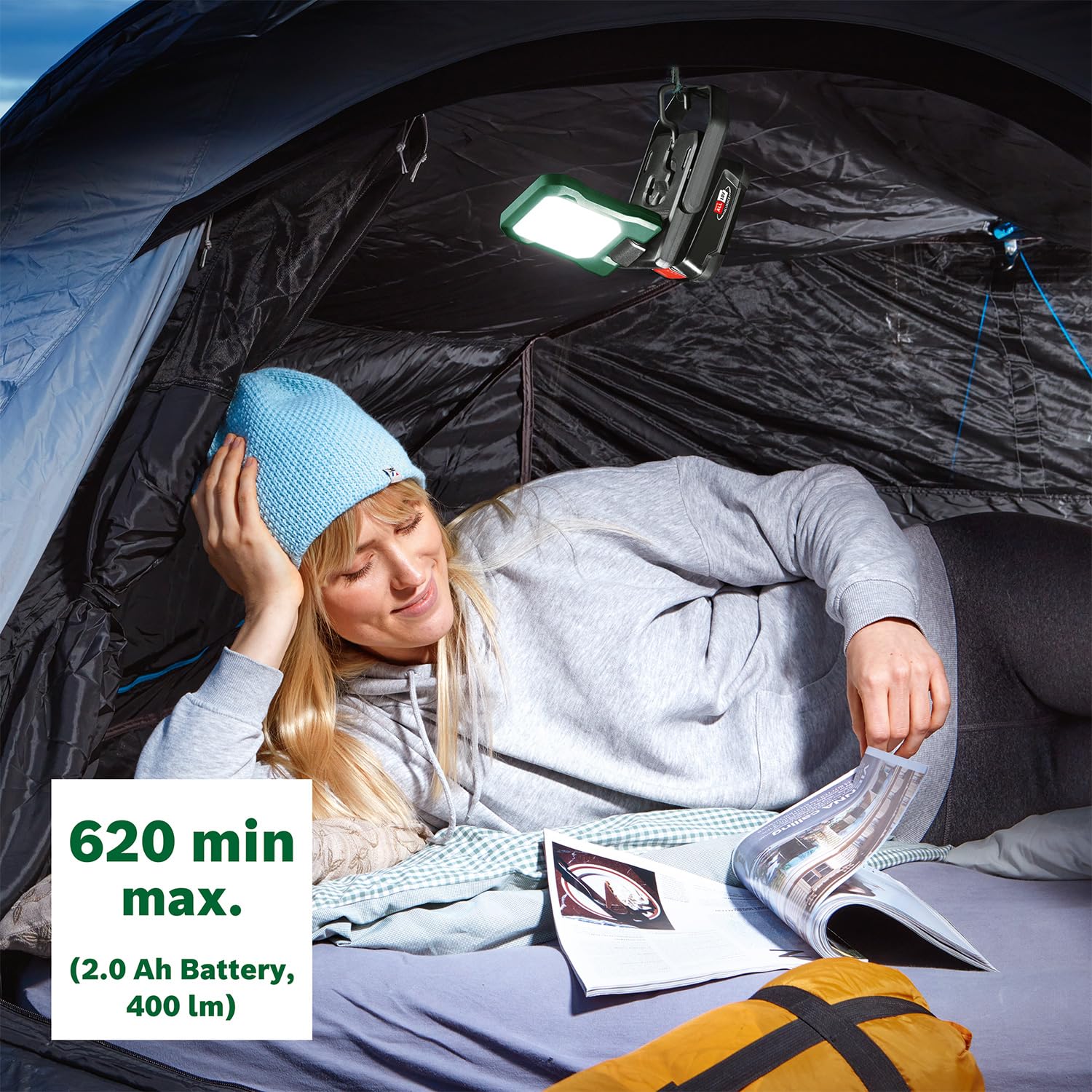 Bosch Akku- LED-Leuchte/Campinglampe EasySpotLight 18V-400 (warm-/kaltweißes Licht; 3 Helligkeitsstufen, Kopf klapp-/drehbar: 360°/180°; 18V; Powerbank USB-C®; ohne Akku) 9
