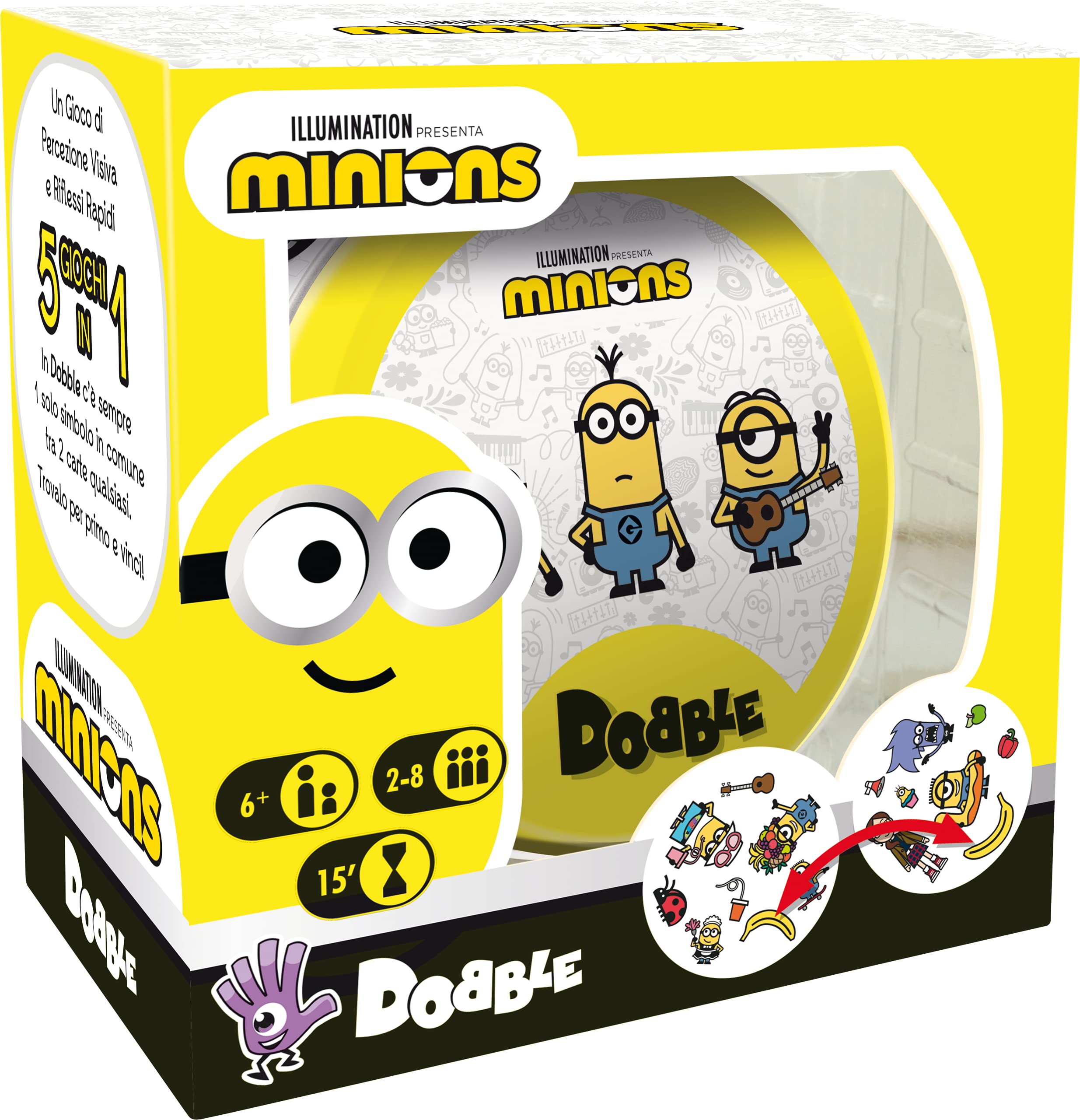 Asmodee - Dobble: Minions, Card Game for the Whole Family, 5 Mini-Games, 2-8 Players, 6+ Years, Italian Edition