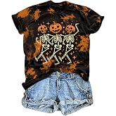 Dancing Skeleton Shirt for Women Happy Halloween T-Shirt Short Sleeve | Women Halloween Shirts Funny Skeleton Graphic Tees Fall Tshirt Casual Halloween Party Gifts Tops