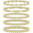 Gold Bead Bracelet Set for Women, 14K Gold Plated Strand Stretch Bracelet Stack, 5 Pcs Elastic Beaded Bracelet