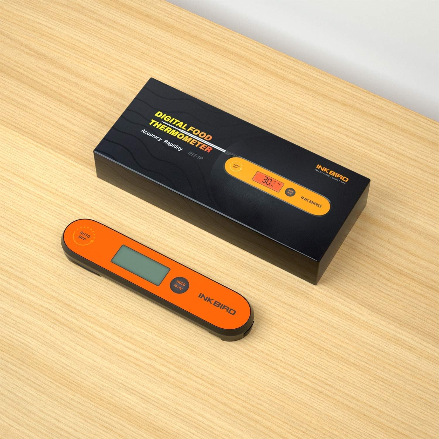 INKBIRD IHT-1P Meat Thermometer Food Thermometer,Instant Read Meat Thermometer Digital Probe with Rechargeable Backlight Hanging Calibration Foldable (Orange) - Image 3