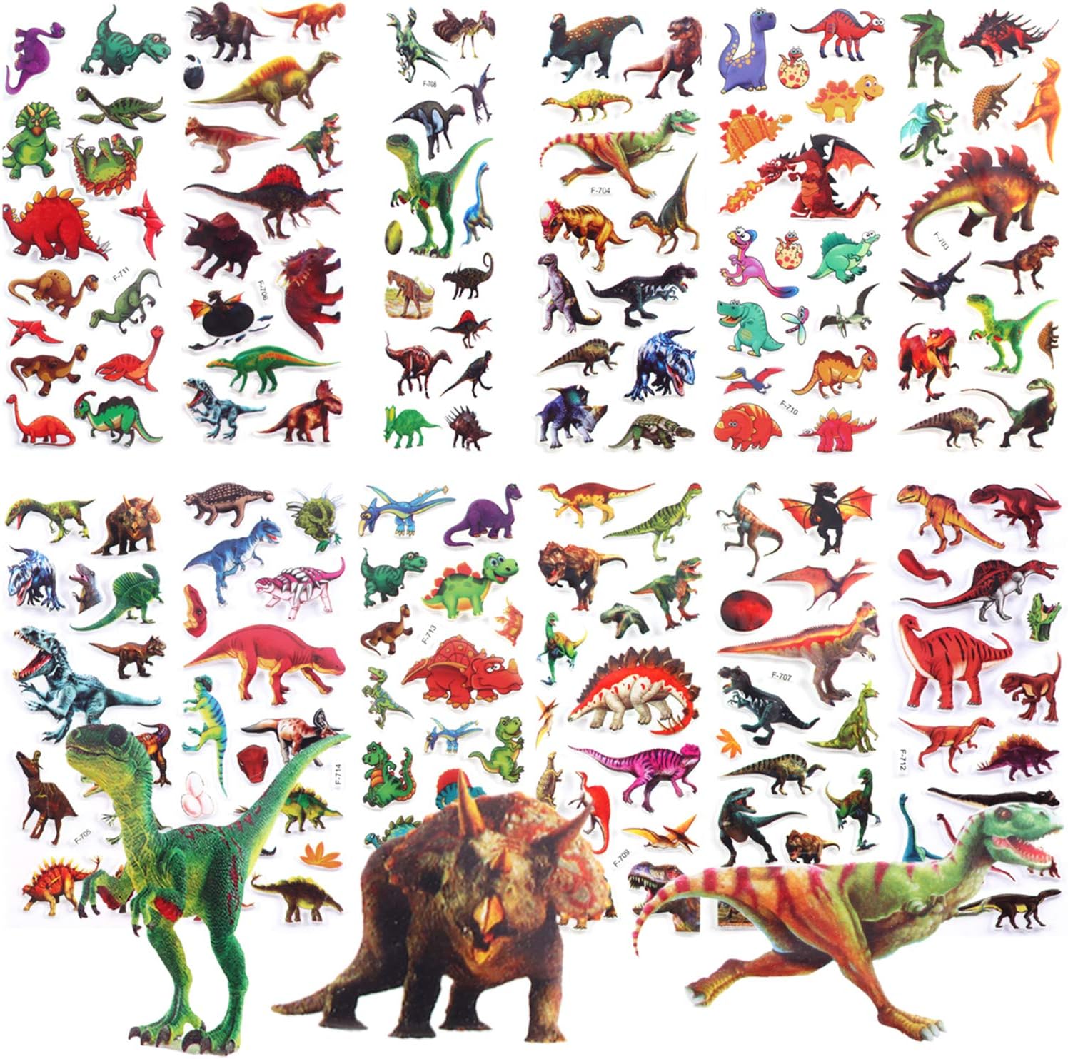 Kids Dinosaur Stickers, 3D Puffy Dino Stickers for Toddlers 12 Sheet Self-Adhesive Animal Foam Stickers for Boy Girl (Dinosaur)