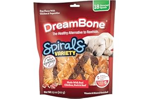 Dreambone Spirals Variety Pack, No-Rawhide Chews for Dogs, 18 Spiral Chews
