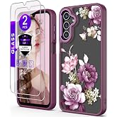 DagoRoo Crystal Clear Flower Pattern Case for Samsung Galaxy A15-Purple | Girl Women Slim Soft TPU+Hard PC Military Grade Protective Phone Cover With Screen Protector for Galaxy A15 5G