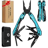 FLISSA 16-In-1 Multi-Tool Pliers, EDC Multitool, Aqua Blue | Gift for Men, Stainless Steel, Pocket Knife, Belt Clip, Oxford Pouch, Safety Locking, For Camping, Survival &amp; Outdoor