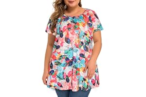 JOELLYUS Plus Size Tops for Women Tunic Floral Casual Short Sleeves T Shirts Flowy Blouses