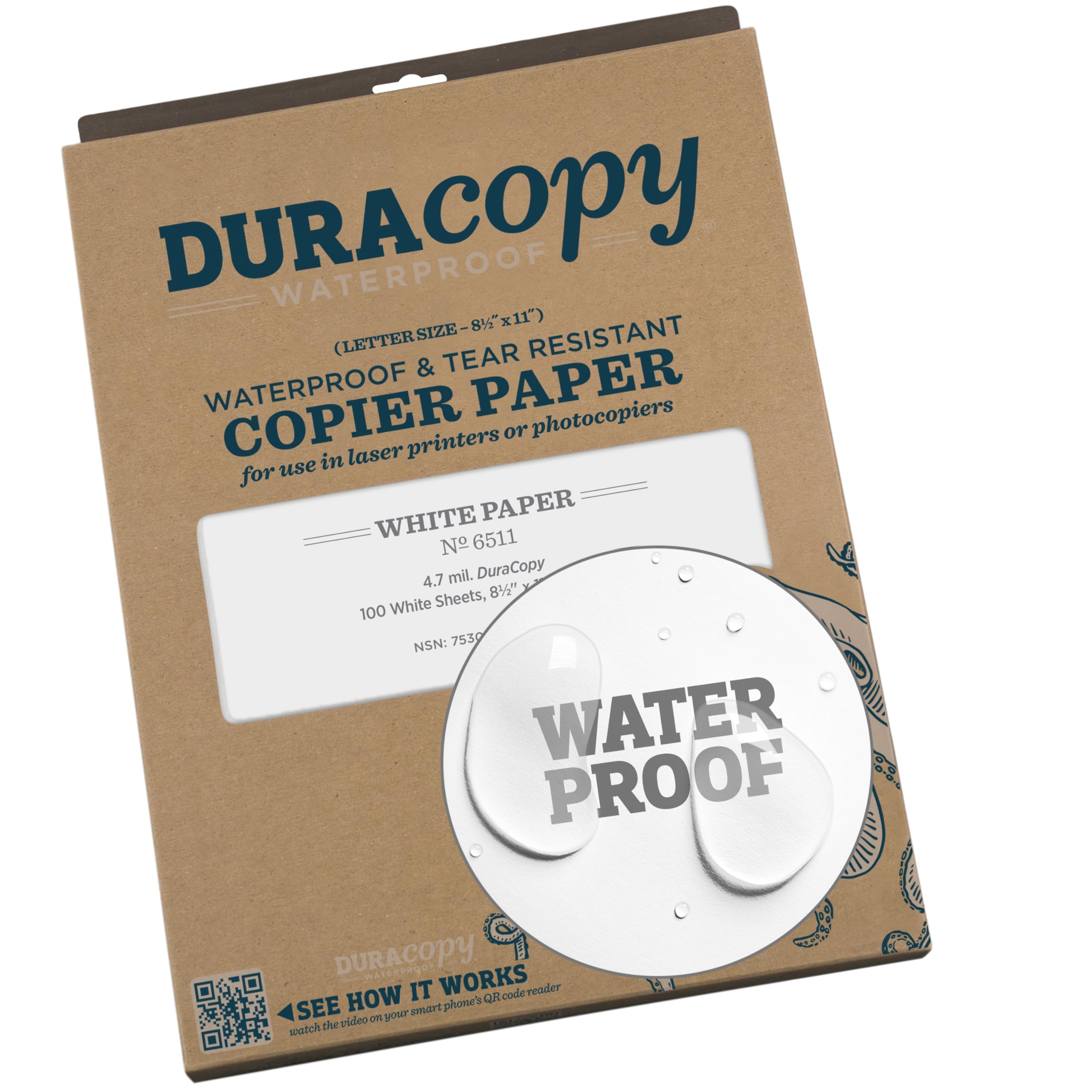 Rite in the Rain Waterproof (DURARITE) Copier Paper, 8.5" x 11", White, 100 Sheet Pack (6511)