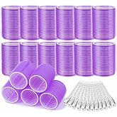 Acejoz Hair Rollers, 12Pcs Large Self-Grip Hair Curlers with 12Pcs Stainless Steel Duckbill Clips, for Long Medium Thick Hair Volume (Purple)