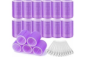 Acejoz Hair Rollers, 12Pcs Large Self-Grip Hair Curlers with 12Pcs Stainless Steel Duckbill Clips, for Long Medium Thick Hair Volume (Purple)