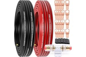 8 Gauge Wire (25FT Red+25FT Black) Copper Clad Aluminum CCA,60A Fuse Holder,20 Pcs Lugs,20 Pcs 2:1 Heat Shrink Tubes,Car Ampl