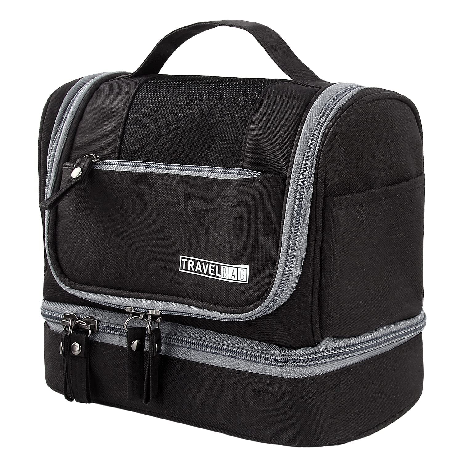 Large Hanging Travel Toiletry Bag,M MUNCASO Travel Cosmetic Organizer Wash Bag for Men Women with Dry and Wet Separation 2 Layers Design Waterproof Bathroom Bag (L-Black)