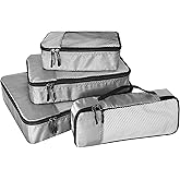 WTREE 4-Piece Packing Cubes Travel Accessories Set for Suitcases - Luggage Organizer Bags with Double Zipper - Mesh Top - Small/Medium/Large/Slim - Grey