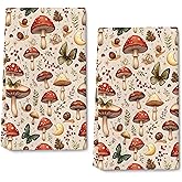 Oblivix Mushroom Kitchen Towels Rustic Farmhouse Dish Towel Cute Botanic Tea Hand Towels Set of 2 for Cooking Baking Cleaning 16x24 Inch Mushroom Kitchen Decor