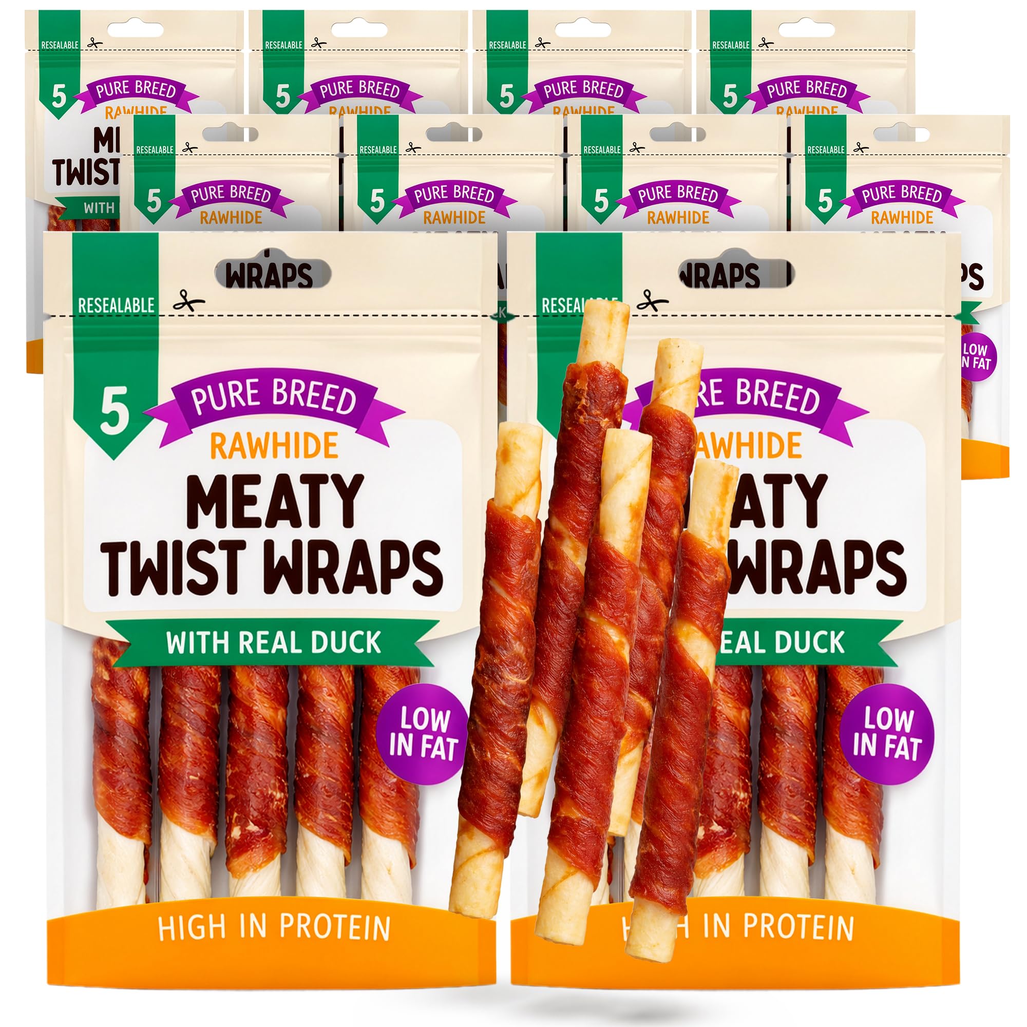 SOL 50pk Meat Wrapped Rawhide Dog Treats - Duck Chews, Natural, High-Protein & Low-Fat, Promotes Healthy Teeth, Great for Training, Rewards, Chewing Satisfaction & Enjoyment For Small and Medium Pets