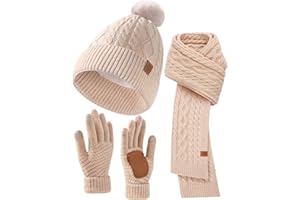 STSAIL Womens Winter Hat Scarf Gloves Set - Pom Pom Knit Beanie, Long Scarf, and Touchscreen Gloves, Winter Gift for Men and Women