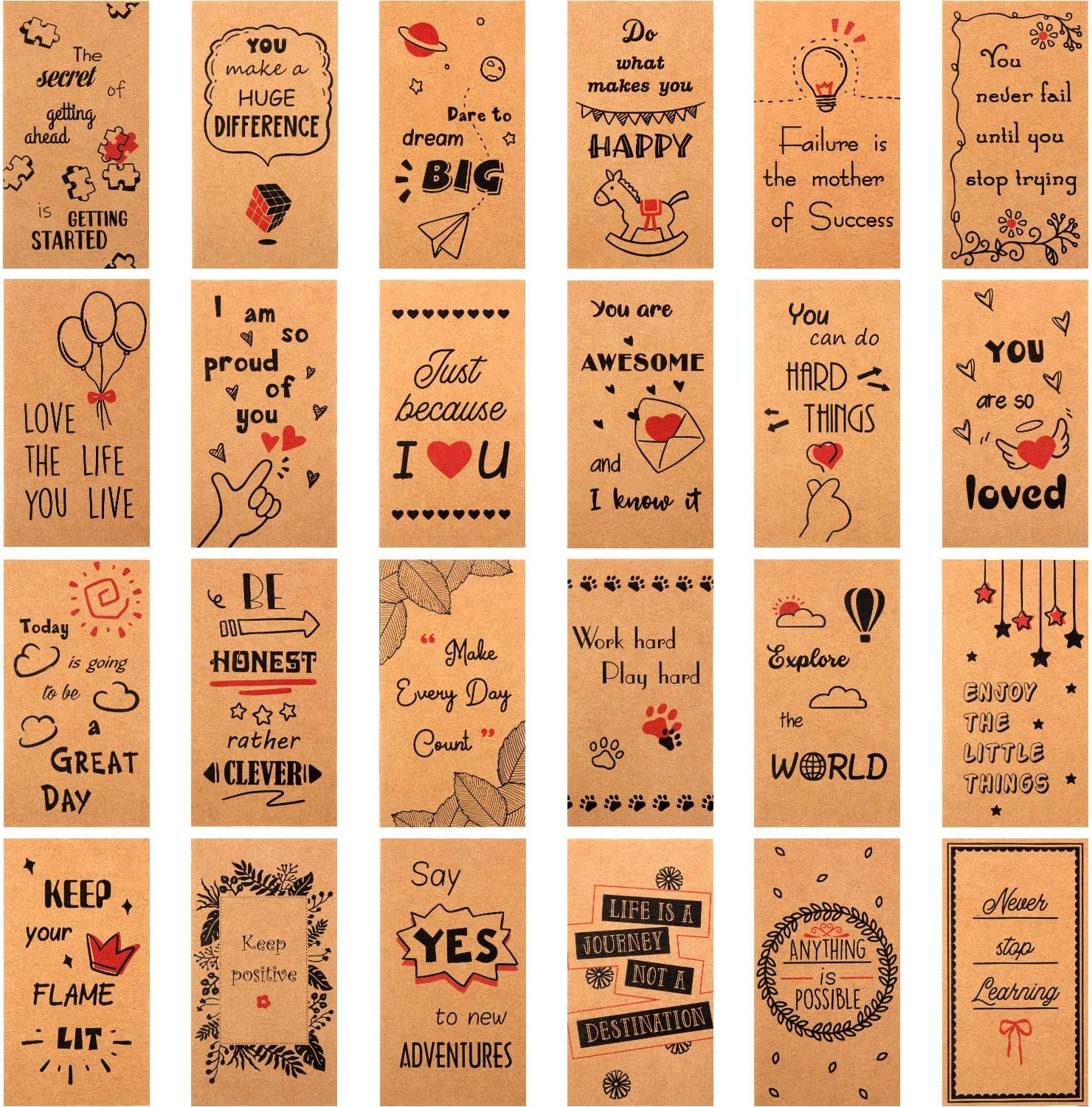 Motivational Quote Cards Mini Kraft Inspirational Cards Gratitude Encouragement Cards for Home Office School Supplies 24 Styles (48)