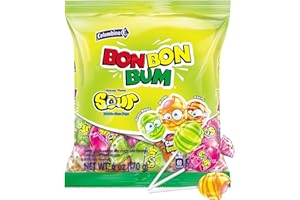 Colombina Bon Bon Bum Lollipops w/Bubble Gum Center - Assorted Sour Candy Pack - Green Apple, Orange and Cherry Flavors -6 oz bag (10 count) - 1 Pack