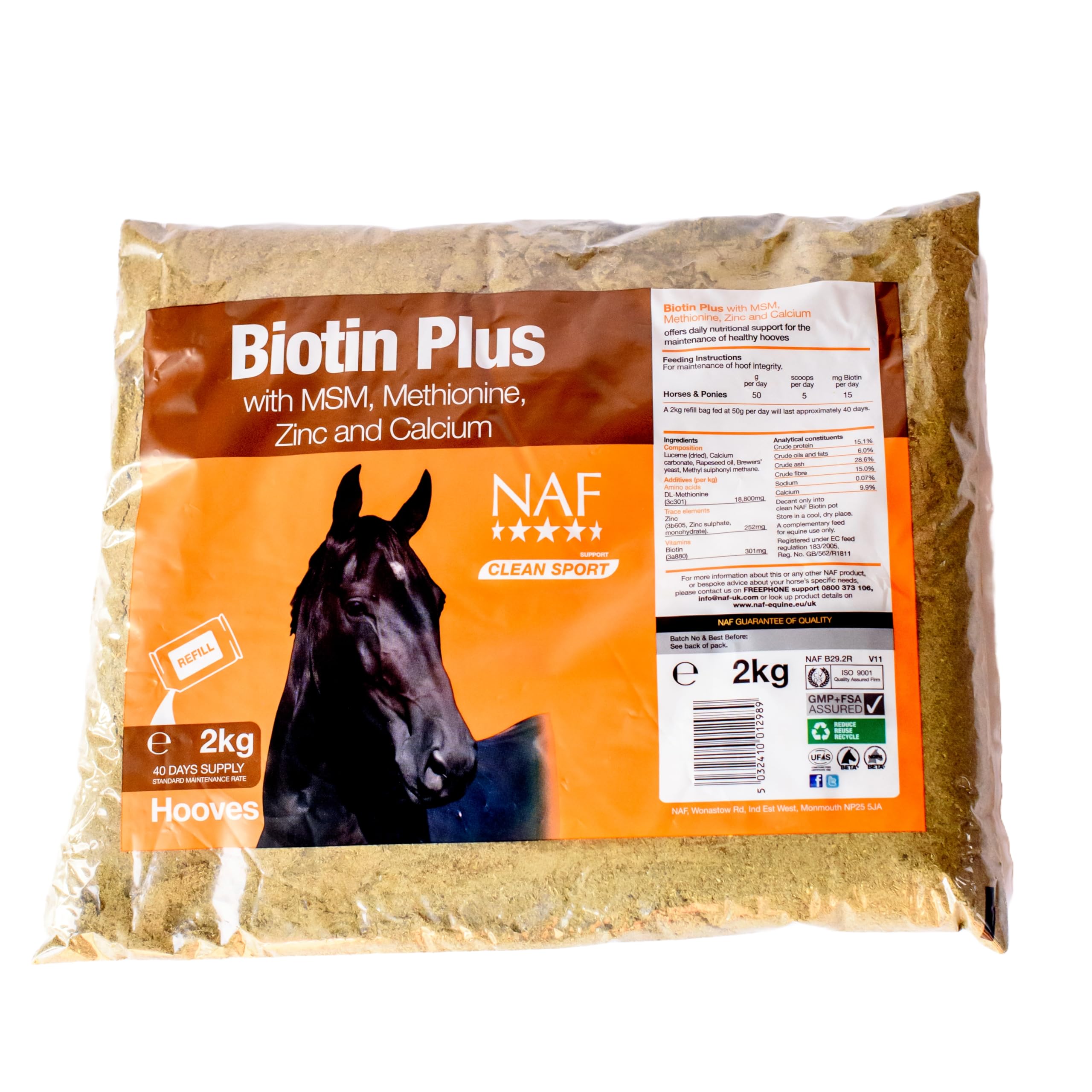 NAF Biotin Plus Refill – High Strength Hoof Supplement for Horses – Supports Healthy Hoof Growth, Strong Horn Structure & Cracked Hooves – with MSM, Zinc, Methionine – 2kg Powder