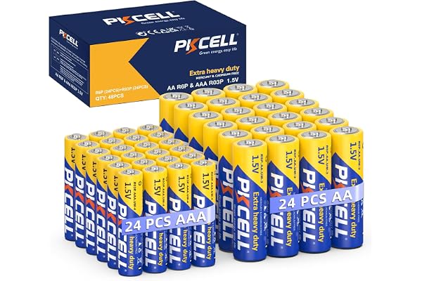 PKCELL AA Batteries & AAA Batteries 48 Count, 24 Double A Batteries and 24 Triple A Batteries Combo Pack, 1.5V High-Performan
