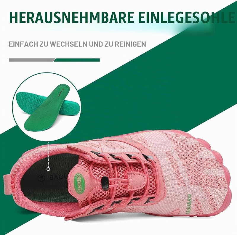 Barfußschuhe Herren Barfussschuhe Damen Barfuss Schuhe Zehenschuhe Outdoor Fitnessschuhe rutschfest Traillaufschuhe Barefoot Shoes mit Zero-Drop Solhe Lachsrosa,Gr.42