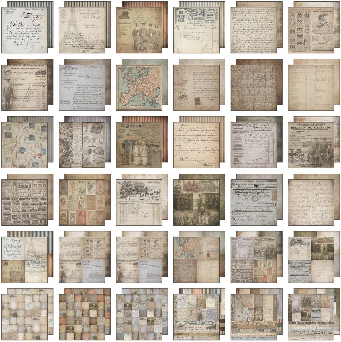 French Industrial Paper Stash by Tim Holtz Idea-ology, 36 Sheets, Double-Sided Cardstock, Various Sizes, Multicolored, TH93052