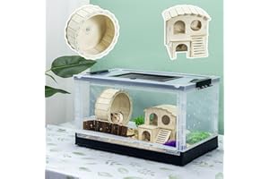 RunDuck Small Animal Pet Hamsters Big Cage Large, Foldable Portable 360° Viewing Ventilated Cages with Villas, Exercise Wheels, for Hamsters, Rats, Dwarf Hamsters, Gerbils, Guinea Pigs (Black, 22")