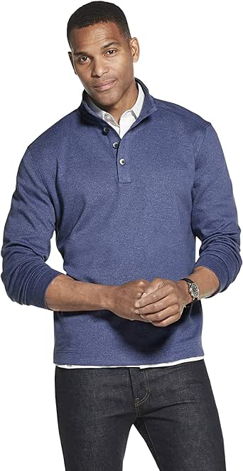 Van Heusen Men's Long Sleeve Never Tuck Jaspe Button Mock Pullover at Amazon Menâs Clothing store