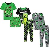 Minecraft Boys' 6-Piece Cotton Pajama Set, Matching Snug-fit Shirt & Pants, Soft & Cute for Kids