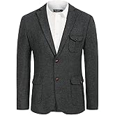 Men's Tweed Jacket Notch Lapel Premium Wool Blend Blazer Sport Coat with Pockets