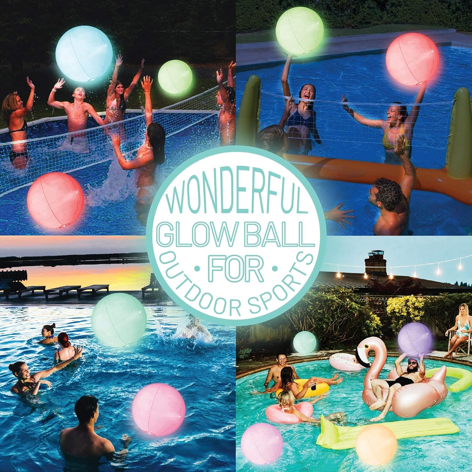 Pool Toys 16" LED Beach Ball Toy with 16 Color Changing Lights, Pool Games Beach Party Outdoor Games for Teens Adults Family, Glow in The Dark Party Supplies (1PC): Sports & Outdoors