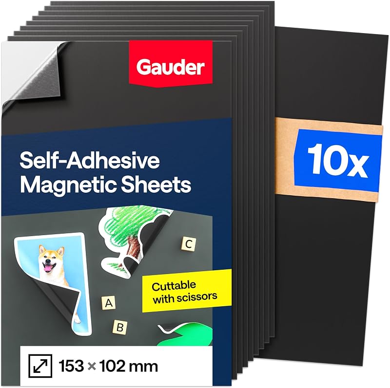 GAUDER Self-Adhesive Magnetic Sheets 153 x 102 mm 10 pcs Cuttable