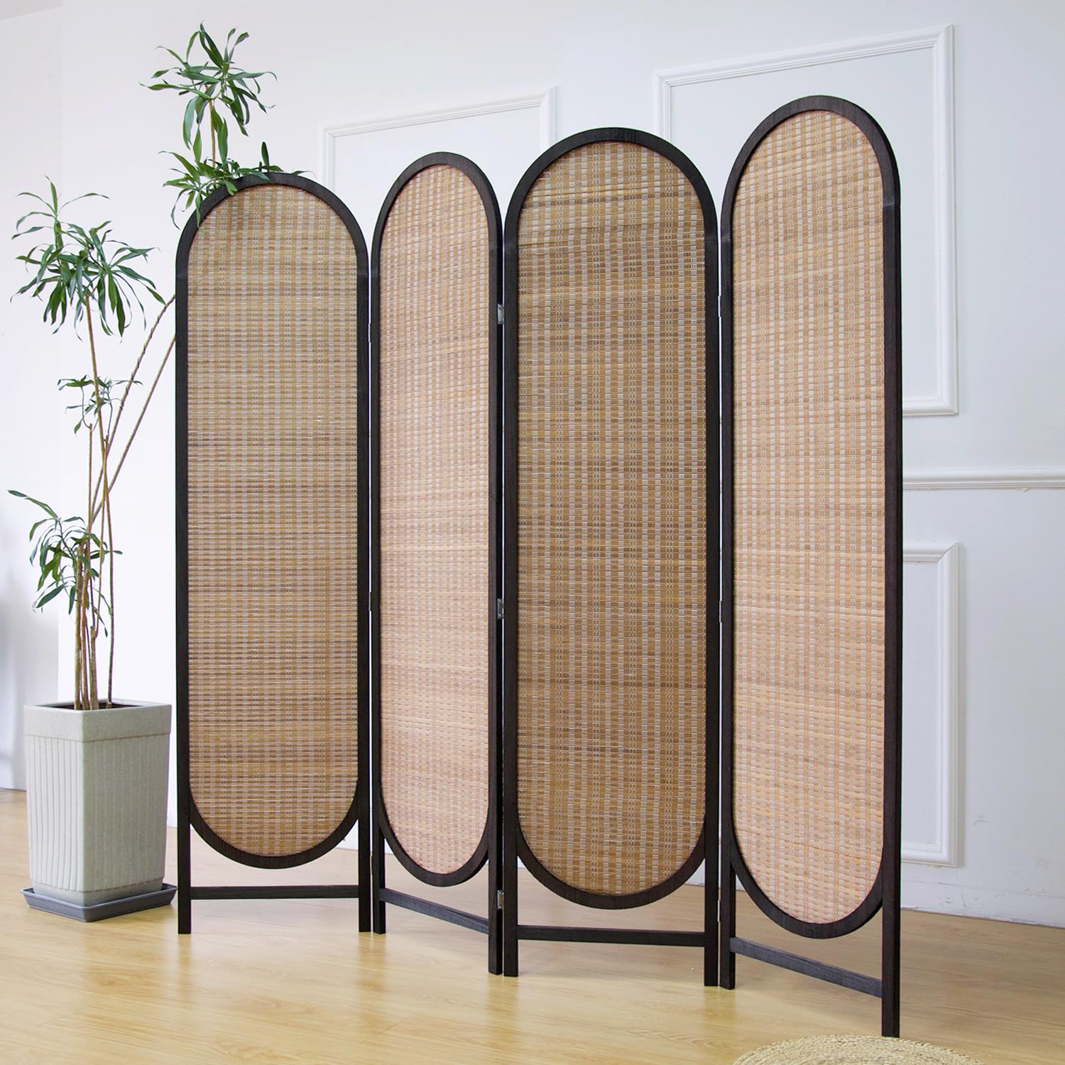 Photo 1 of ***MINOR DAMAGE*** Furnnylane 4 Panel Room Divider Screen and Folding Panel Divider in Arch Shape,Double Sided Bamboo Panel Screen for Room Separation,Brown,70.9" H x 70.9" W