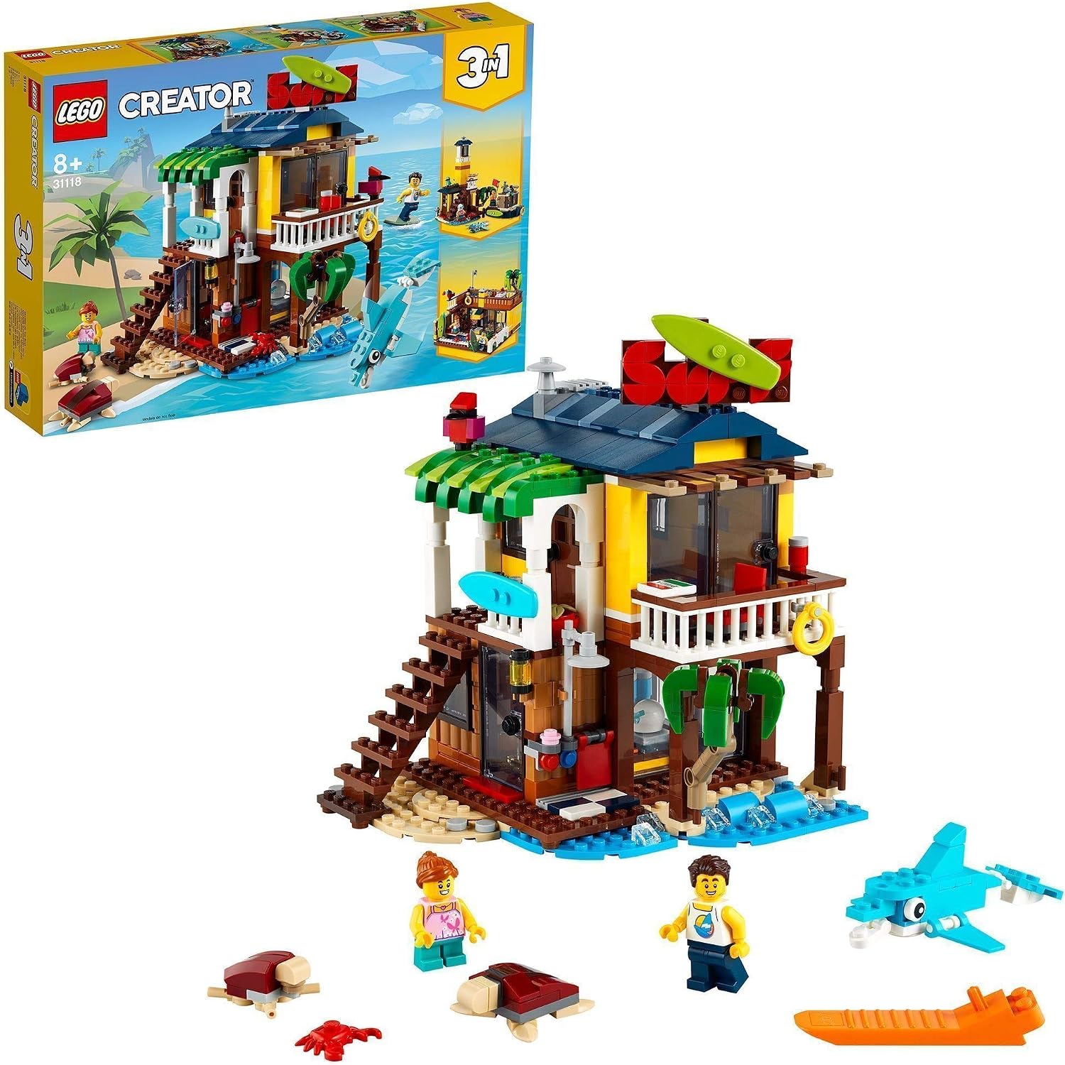 LEGO Creator 3in1 Surfer Beach House 31118 Building Kit Featuring Surf Shack, Lighthouse Toy