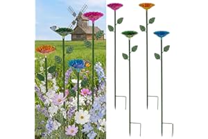COVERTIFY Bee Watering Stations, Metal Flower Bee Cups for Garden with 20PCS Glass Marbles, Colorful Water Feeder Butterfly B