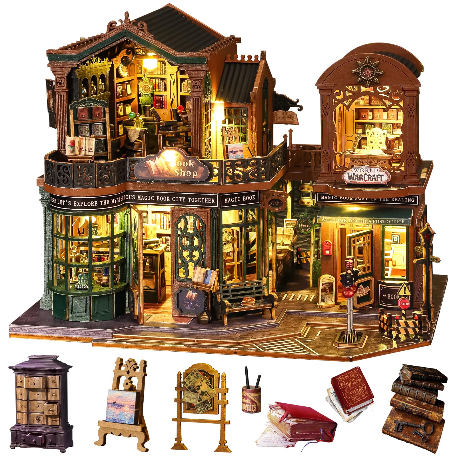 Spilay Miniature House Kits For Adults, Twilight Book City DIY Miniature House Kit with LED Light, Creative 3D Puzzle for Relaxation & Desk Decor, Soothing Crafts for Adults (Christmas, Birthday)