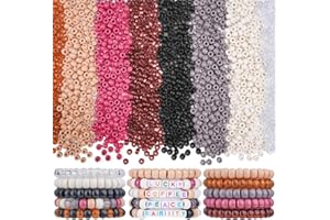 BestNow Pony Beads 8 Colors Black and Brown 1000pcs and 104pcs 6x6 mm Square Letter Beads Bracelet Beads Bulk Beads for Hair Braiding for Kids Girls Women Crafts Kandi Beads Kit (Earth Tone)