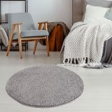 THE RUGS Grey Shaggy Round Rug 120 cm Soft Easy to Clean 30 mm Thick view 3