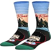 Odd Sox, Men's Funny Designer Novelty Socks, Bob Ross Sunset Crew, Large Adult