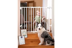 Babelio Baby Gate for Stairs, Kitchen & Doorways, 26-43" W 28" H No Bottom Bar| Easy Installation| One-Handed Operation| Auto-Close| Hardware Mount (Drill Needed) Safety Dog/Pet Gate Indoor (White)