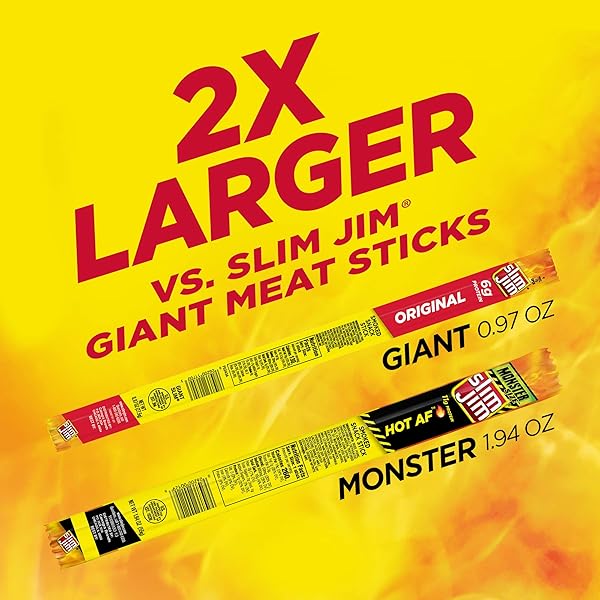 SLIM JIM MONSTER SMOKED MEAT STICKS, HOT AF FLAVOR, HIGH PROTEIN EASTER BASKET STUFFER FOR MEN, 1.94 OZ. (18 COUNT)