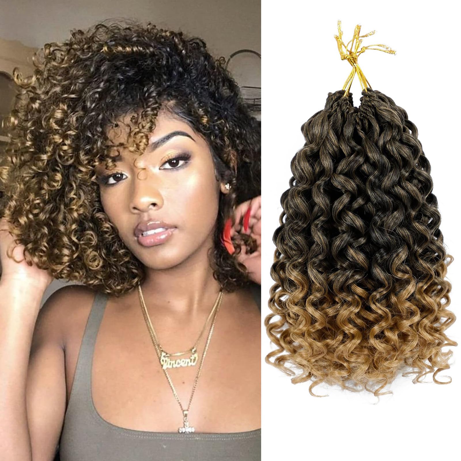 GoGo Curl Crochet Hair 14 Inch 8 Packs Ocean Deep Wave Crochet Braids Hair Extensions Synthetic Curly Crochet Hair Extensions for Black Women(1B/27) — image 1