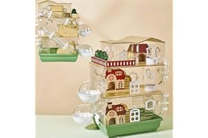 ECOCEN 17 in 1 Clear Acrylic Hamster Cage with All Accessories,13.5''L* 10''W* 21''H Dwarf Hamster Cage,Magnetic Connection Small Hamster Enclosure,Garden Style Wooden Pet Mouse Cage for Pet Mice(3-Layer)