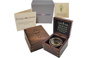 STANLEY LONDON Engraved Compass Personalized in Wood Box | Antique Brass Desk Compass Gifts for Men, Him, Son, Grandson, Teen Boys for Graduation, Baptism, Confirmation, Leadership