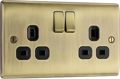 BG Electrical Nexus Metal Antique Brass Double Switched Socket 13A NAB22B
