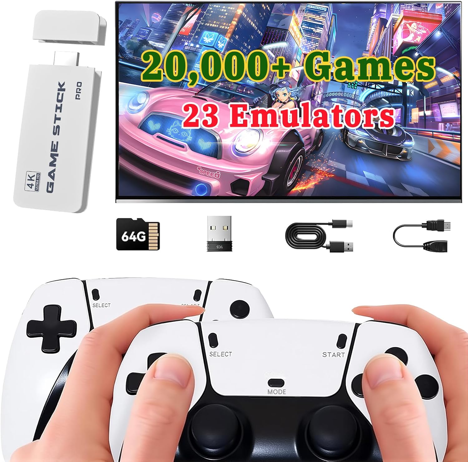 Upgraded Video Game Stick 2026 Retro Gaming Console Built-in 23 Emulators, 20000+ Game System with 4K HDMI Output, Plug & Play Gamestick with 2 Controllers, Easter Gifts for Kid Adults - Mac
