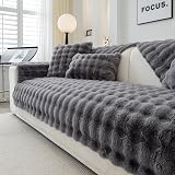 Topchances Dark Grey Plush Sofa Cover Non-Slip 1/2/3 Seater 90x210 view 1